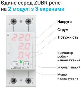 Реле мультифункціональне однофазне на 2 модулі ZUBR MF2-40 red (4820120221767): 3