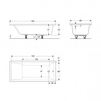 Ванна акрилова GEBERIT Selnova Square 180х80 з ніжками 554.386.01.1: 2