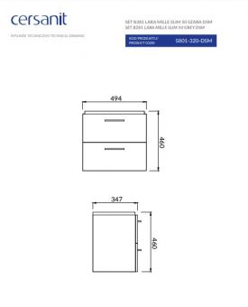 Шафка підвісна CERSANIT B383 Lara 50 + раковина Mille Slim S801-355: 2