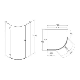 Душова кабіна Volle BENITA Left 90x90x190см, напівкругла 1017.114600L: 2