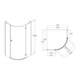 Душова кабіна Volle BENITA R 90x90x190см, напівкругла 1017.114600R: 2