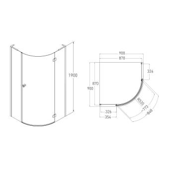 Душова кабіна Volle BENITA R 90x90x190см, напівкругла 1017.114600R: 2