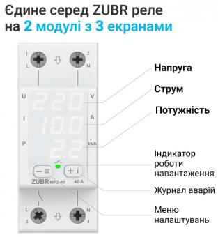 Реле мультифункціональне однофазне на 2 модулі ZUBR MF2-40 (4820120222573): 3