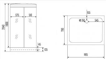 Гідромасажний бокс KO&PO 1200х800х2150 126 715 W (R): 2