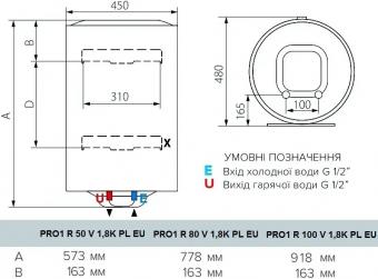 Водонагрівач ARISTON PRO1 R 100 V 1,8K PL EU: 3