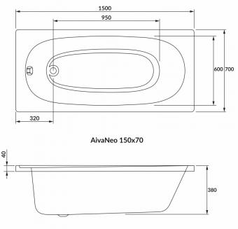 Ванна акрилова VOLLE AIVA NEO 150х70 1229.001570: 2