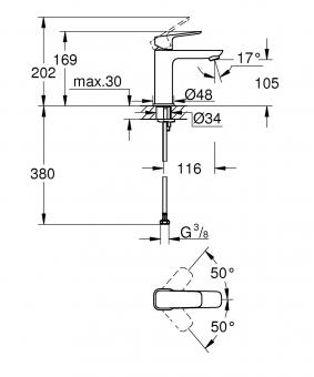 Змішувач для умивальника GROHE Cubeo, однорычажный, М-SiZE, черный матовый 1017552430: 3