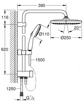 Душова система GROHE Tempesta System 250 Flex 269802431: 3