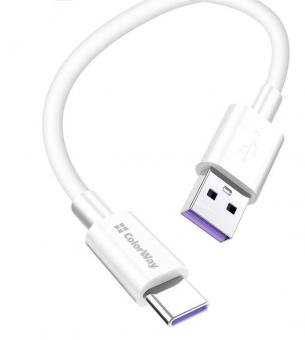 Кабель ColorWay USB-USB Type-C (M/M), 5.0А, 1 м, White (CW-CBUC019-WH): 1