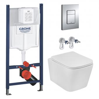 Інсталяція GROHE Rapid SL 3884966Q c панеллю змиву Even 38966000 + унітаз KRONER Eifel WHI483429 Tornado Rimless з сидінням Slim Soft Close Quick Release дюропласт KE483429WHIT (3884966KE483429): 1