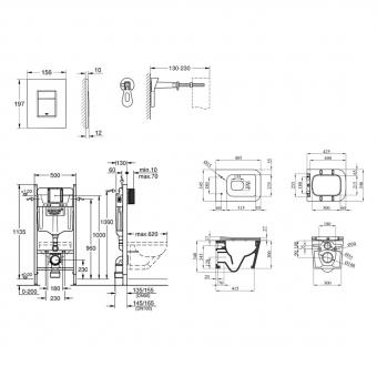 Інсталяція GROHE Rapid SL 3884966Q c панеллю змиву Even 38966000 + унітаз KRONER Eifel WHI483429 Tornado Rimless з сидінням Slim Soft Close Quick Release дюропласт KE483429WHIT (3884966KE483429): 9
