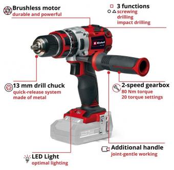 Шуруповерт Einhell TP-CD 18/80 Li-i BL - Solo, PXC 18В, 80Нм (без АКБ та ЗП) (4514305): 6