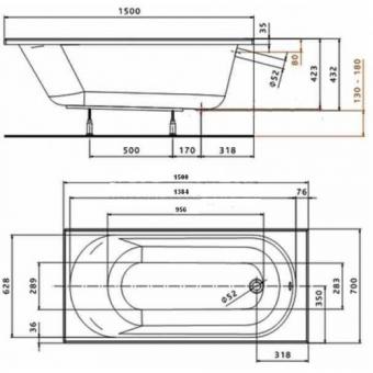 Ванна акрилова KOLO OPAL PLUS 150x70 XWP135000N: 2