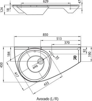 Умывальник RAVAK AVOCADO 850x450 левый XJ1L1100000: 3